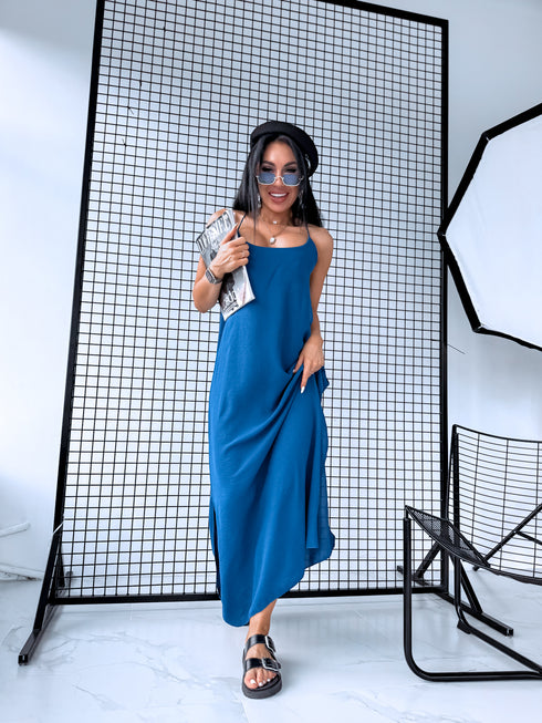 Long dress with crossed straps - dark turquoise